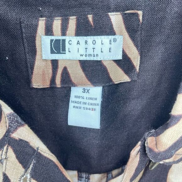 Carole Little Womens Button Up Shirt Long Sleeve Linen Animal Print Brown 3X - Picture 6 of 11